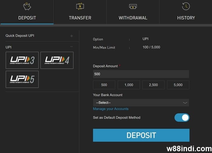 w88 bet india transactions