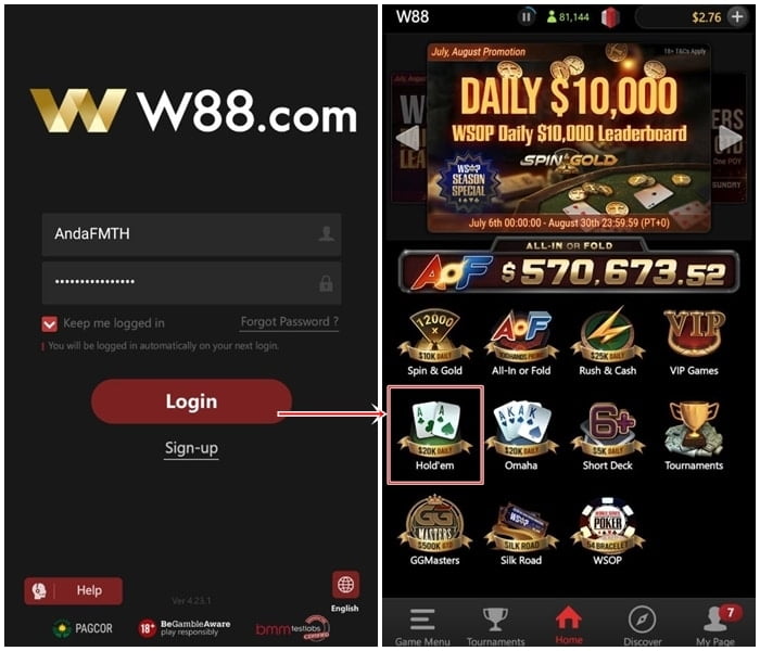 W88 Poker Mobile App: Easy play & high bets on Android/iOs