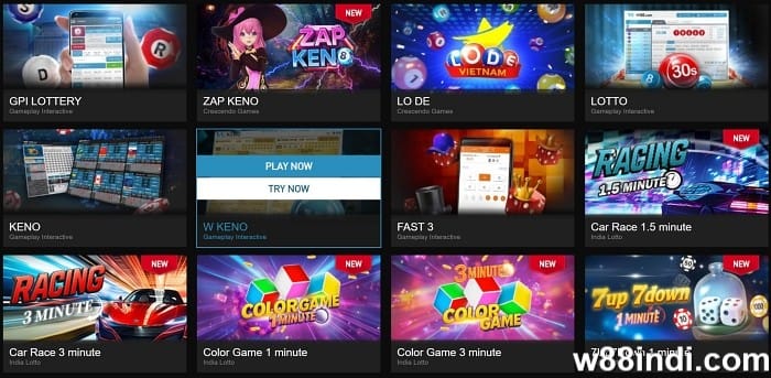 w88 gaming products play lottery games