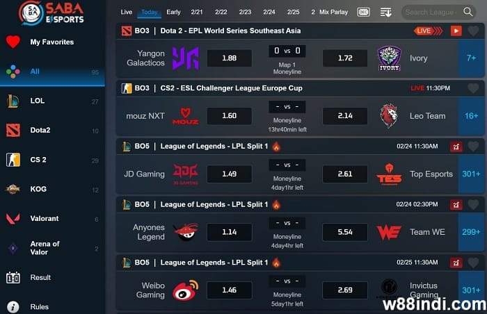 w88 sports saba esports sportsbook