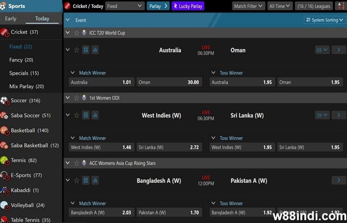 w88 sports saba sportsbook overview