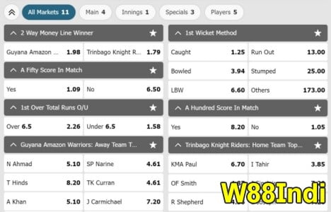 how to play online cricket betting in India at w88