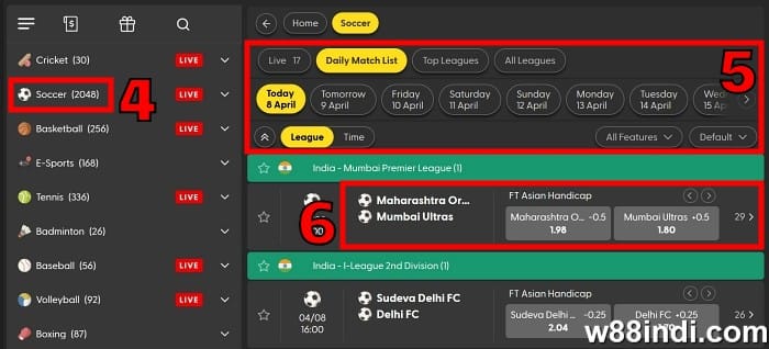 w88 football betting guide step 2