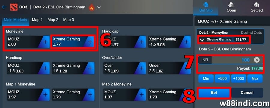 w88 dota 2 how to bet step 3