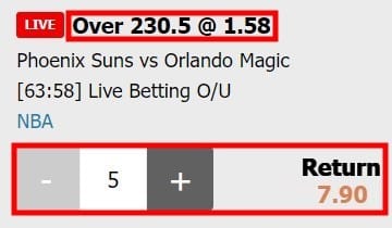 W88 over under basketball betting live bets over