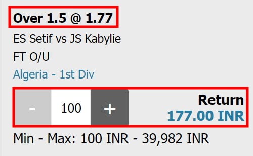 Over Under 1.5 meaning in betting over outcome