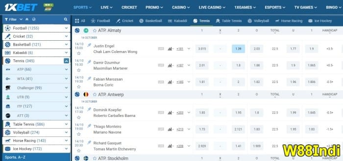 1XBET best tennis betting websites for beginners by W88indi