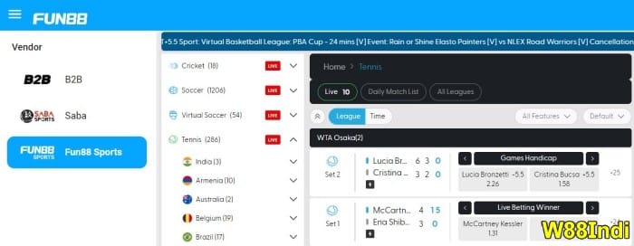 Fun88 India best tennis betting websites for rookies