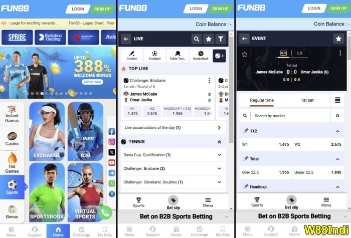fun88 india best tennis betting apps