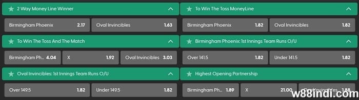 w99 cricket betting options explained