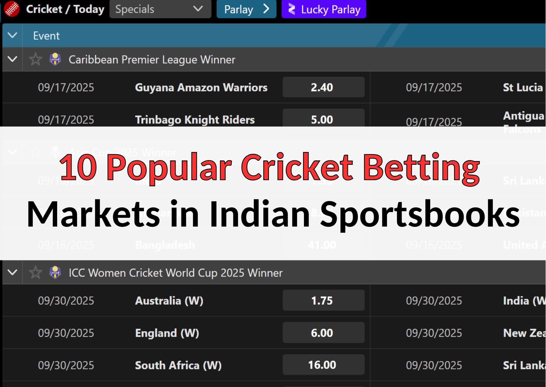 10 popular cricket betting markets