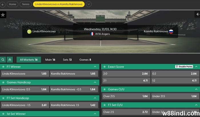 online tennis betting sites w88 india