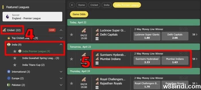 ipl cricket betting guide step 2 select cricket match