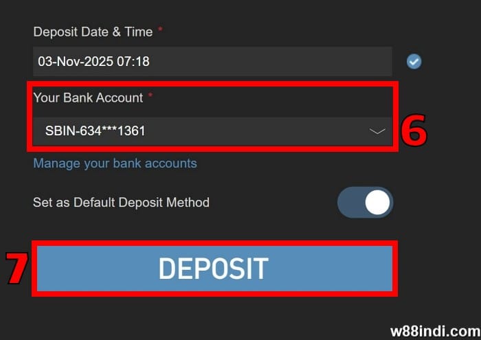 w88 deposit bank transfer step 3 confirm deposit