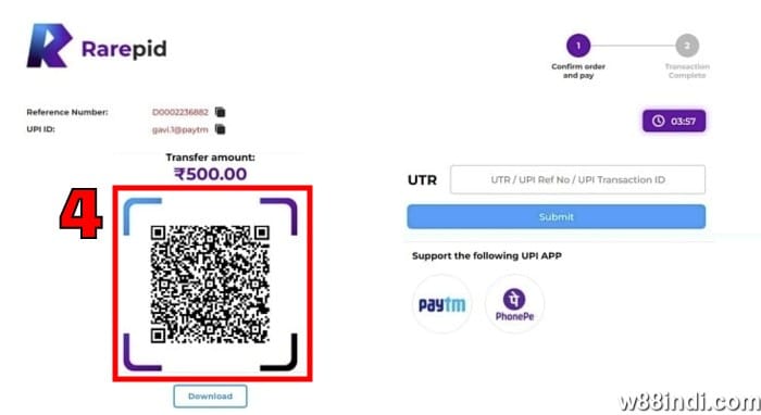 w88 deposit scan upi code step 2