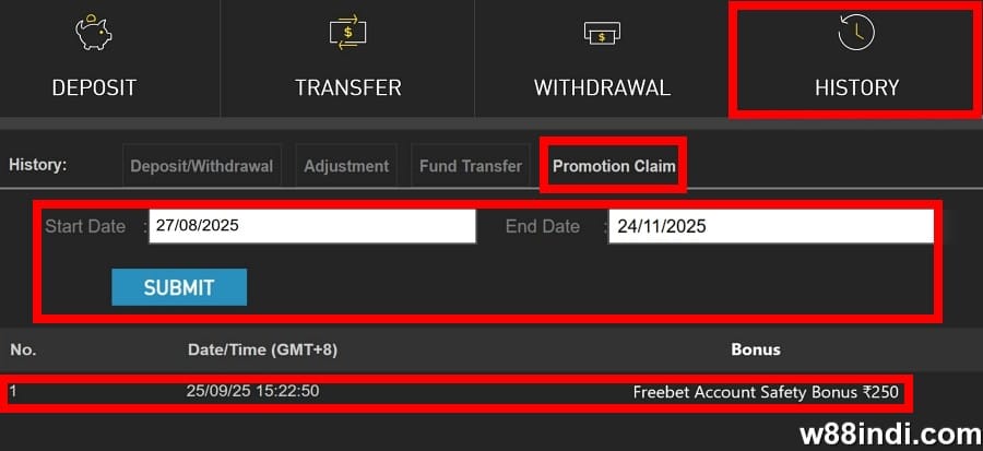 w88 free credit guide check bonus details