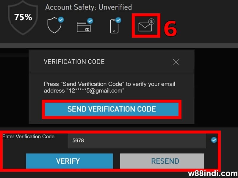 w88 free credit guide step 2 verify email