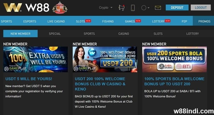 w88 promotion claim on crypto account