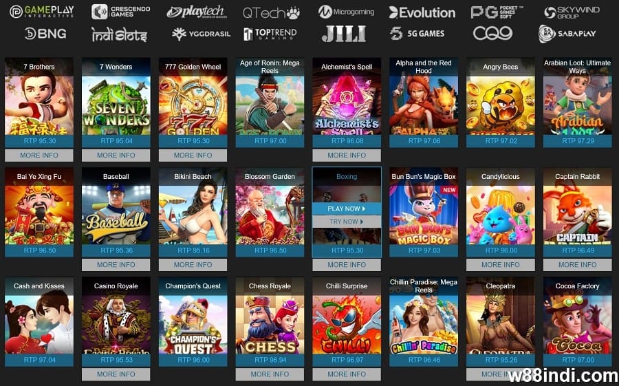 w88 register join to access game rooms by top providers