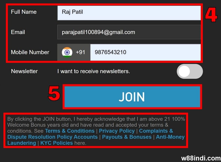 w88 register step 2 enter name and contact (1)