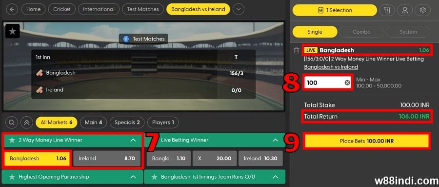 w88 sportsbook step 3 place a bet