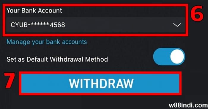 w88 withdrawal step 3 enter banking details and complete process