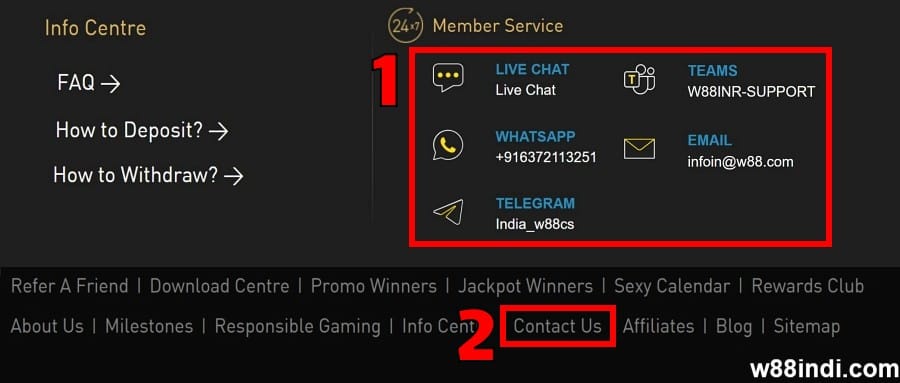 how to access w88 contact