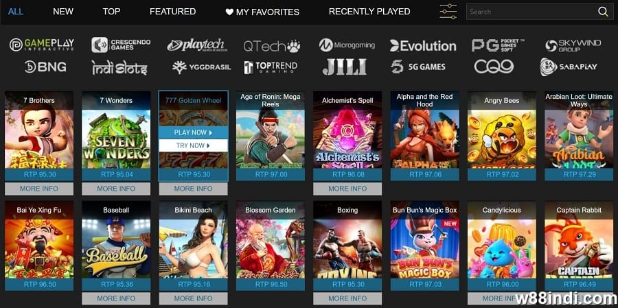 w88 slots online play games from top providers