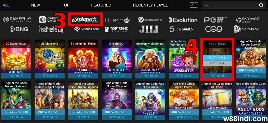 w88 slots step 2 select a game provider and room