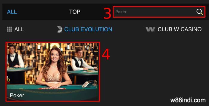 Select-poker-under-club-evolution-w88-live-casino-lobby